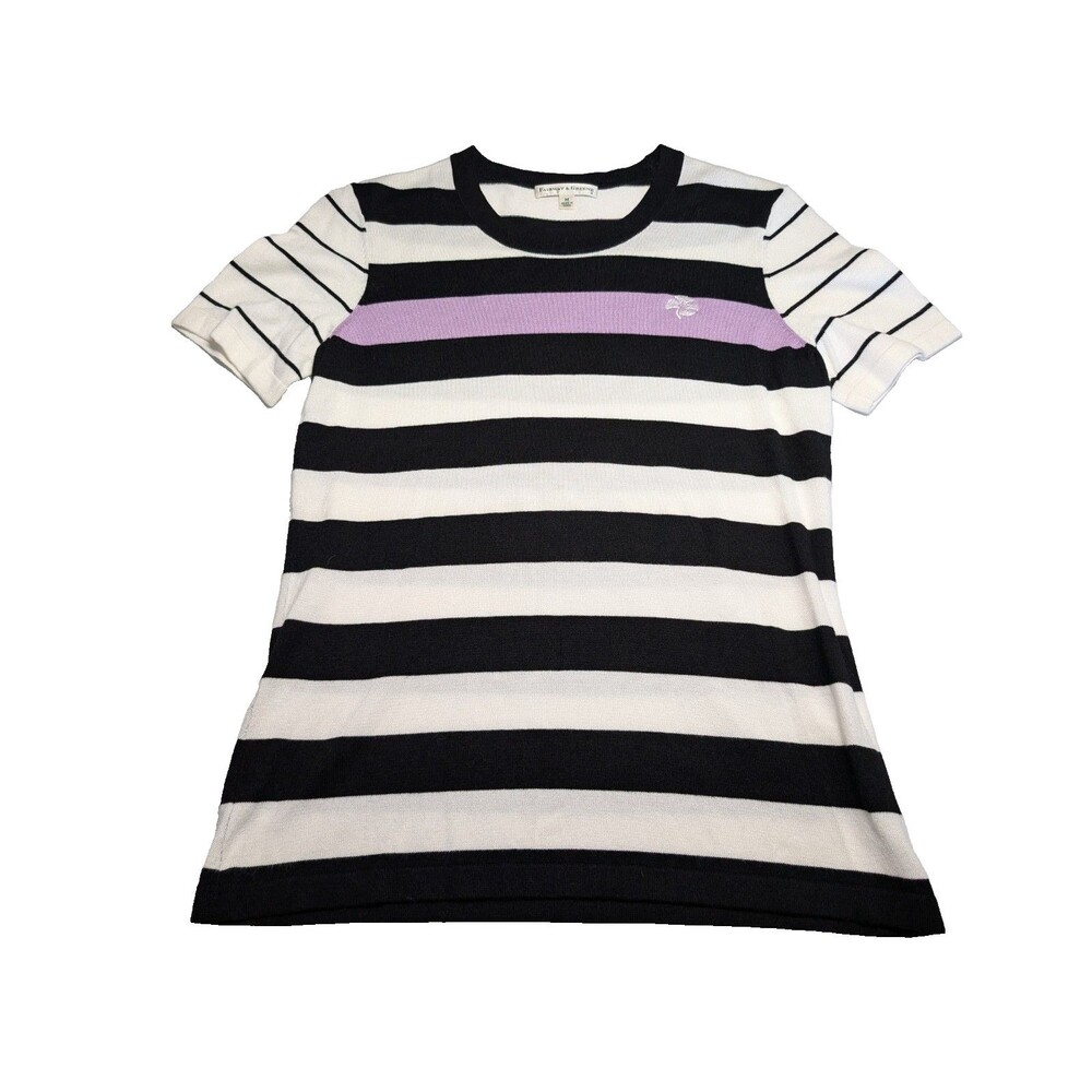 Fairway & Greene Women's Striped Golf Polo Top M Blue White Short Sleeve
